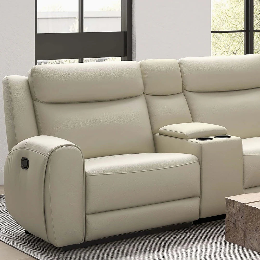 Furniture of America Kingsley Top Grain Leather Reclining Sectional Sofa with Cup Holders