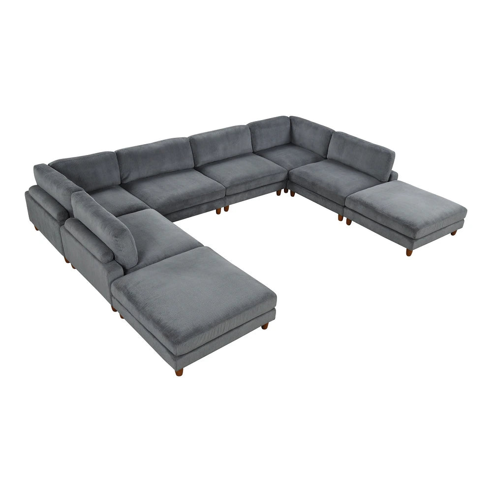 Furniture of America Sienta Modern 8-Piece Corduroy Modular Sectional with 2 Ottomans
