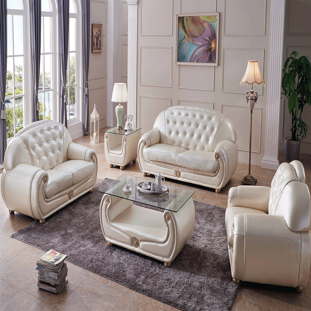 ESF Apolo Living Room Set in Pearl Leather