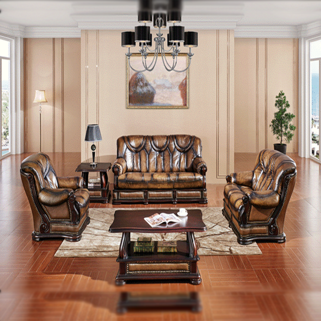 ESF Furniture - Oakman 5 Piece Living Room Set In Brown - OAKMAN- 3SET