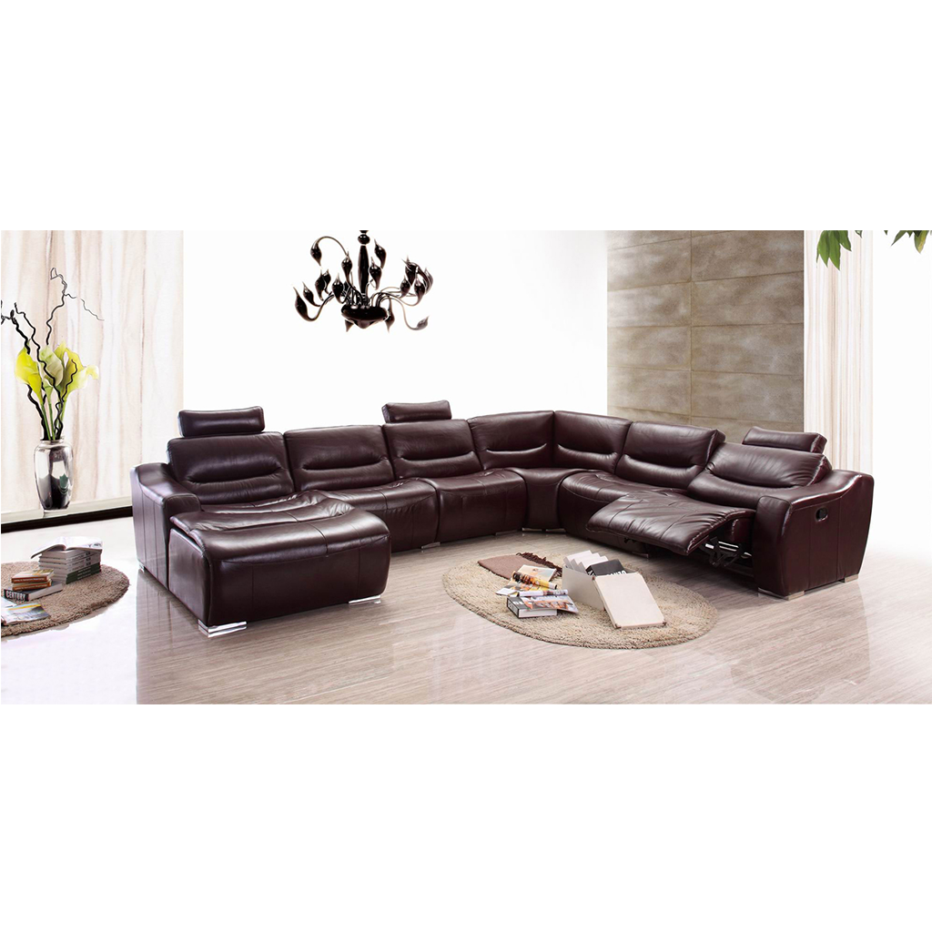 ESF 2144 Dark Brown Genuine Italian Leather Sectional w/1 Recliner
