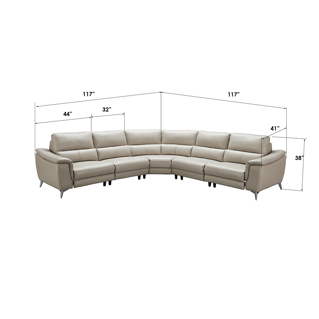 ESF 951 Modern Sectional with Electric Recliner in Light Gray