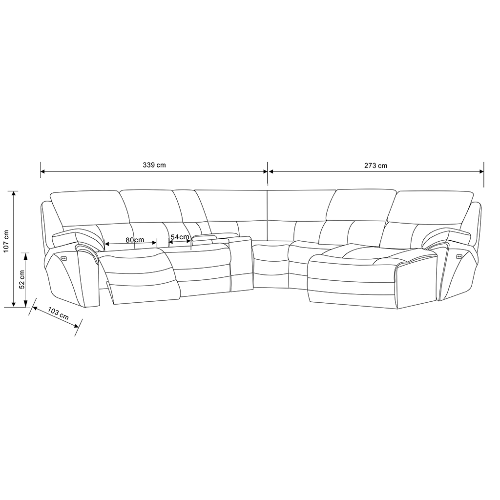 ESF Extravaganza 2711 Sectional with 3 Electric Recliners