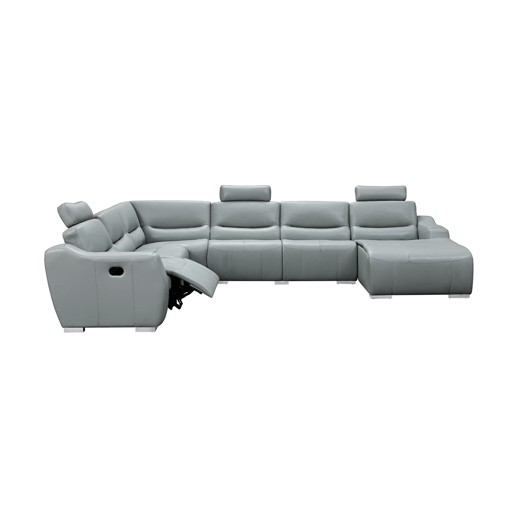 ESF 2144 GREY Top-grain Leather Sectional Sofa w/1 recliner