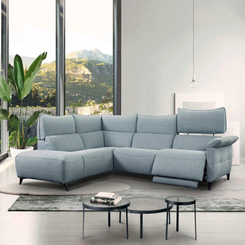 ESF Modern Challenger Sectional Left w/Electric Recliner Grey Fabric