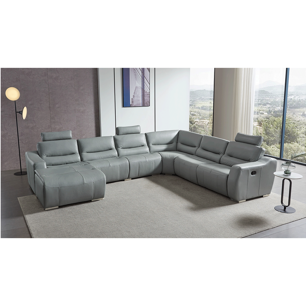 ESF 2144 GREY Top-grain Leather Sectional Sofa w/1 recliner