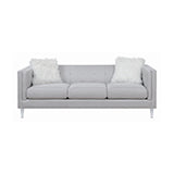 Coaster Glacier Tufted Upholstered Sofa Light Grey| Shimmery woven|  Romantic Softness Elegant Sofa| Accent pillows included