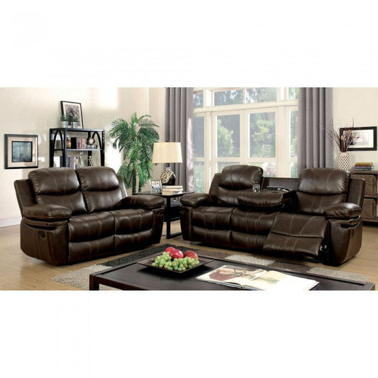 Transitional Brown Bonded Leather Recliner Sofa and Loveseat