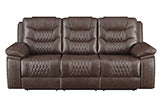 Coaster Flamenco Tufted Upholstered Power Sofa Brown| Breathable Performance Leatherette| Cool gel memory foam| Width: 89.25 in Depth: 39 in Height: 40.75 in