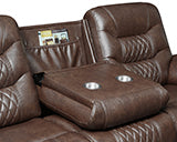 Coaster Flamenco Tufted Upholstered Power Sofa Brown| Breathable Performance Leatherette| Cool gel memory foam| Width: 89.25 in Depth: 39 in Height: 40.75 in